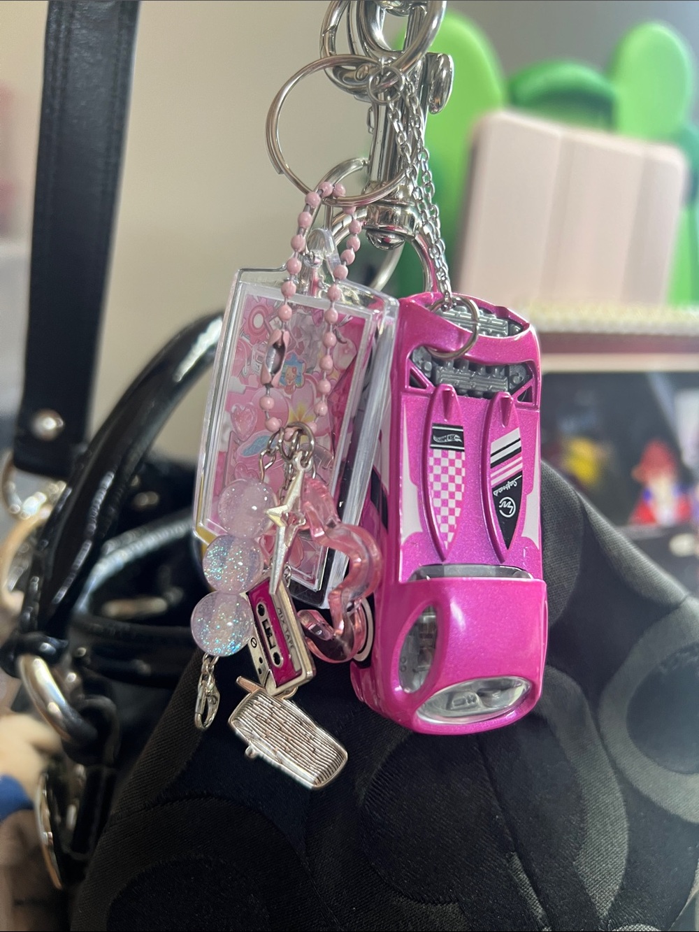 Sanrio Pink Toy Car Keychain with Charms